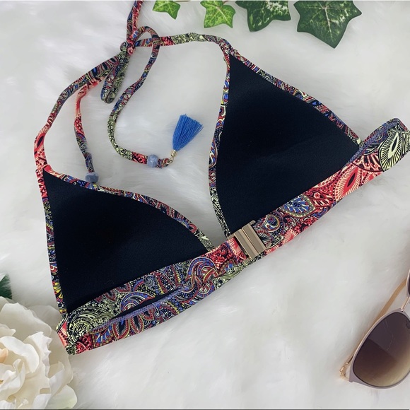 SYLVIE paisley triangle bikini top tie neck tassel - Picture 2 of 7